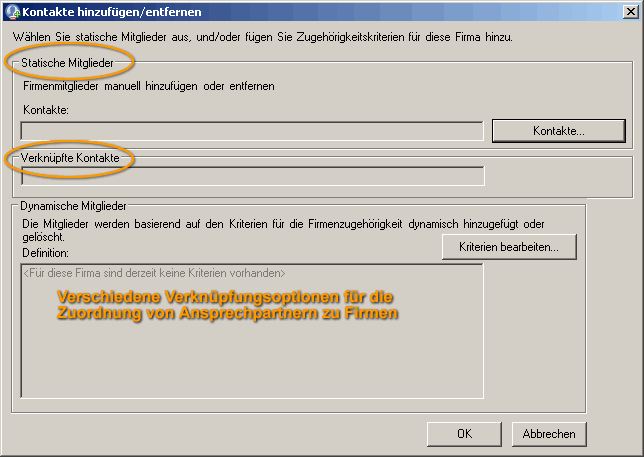 Screen Firmenkontakte hinzuf&uuml;gen entfernen